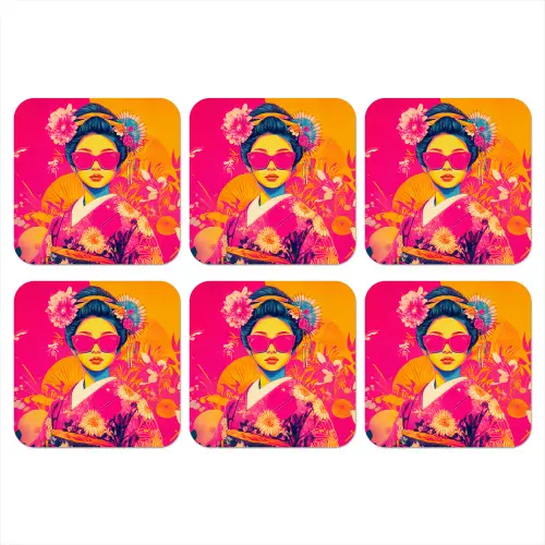 Vrouw - Zonnebril - Abstract - Oranje onderzetter kurk middel -3d