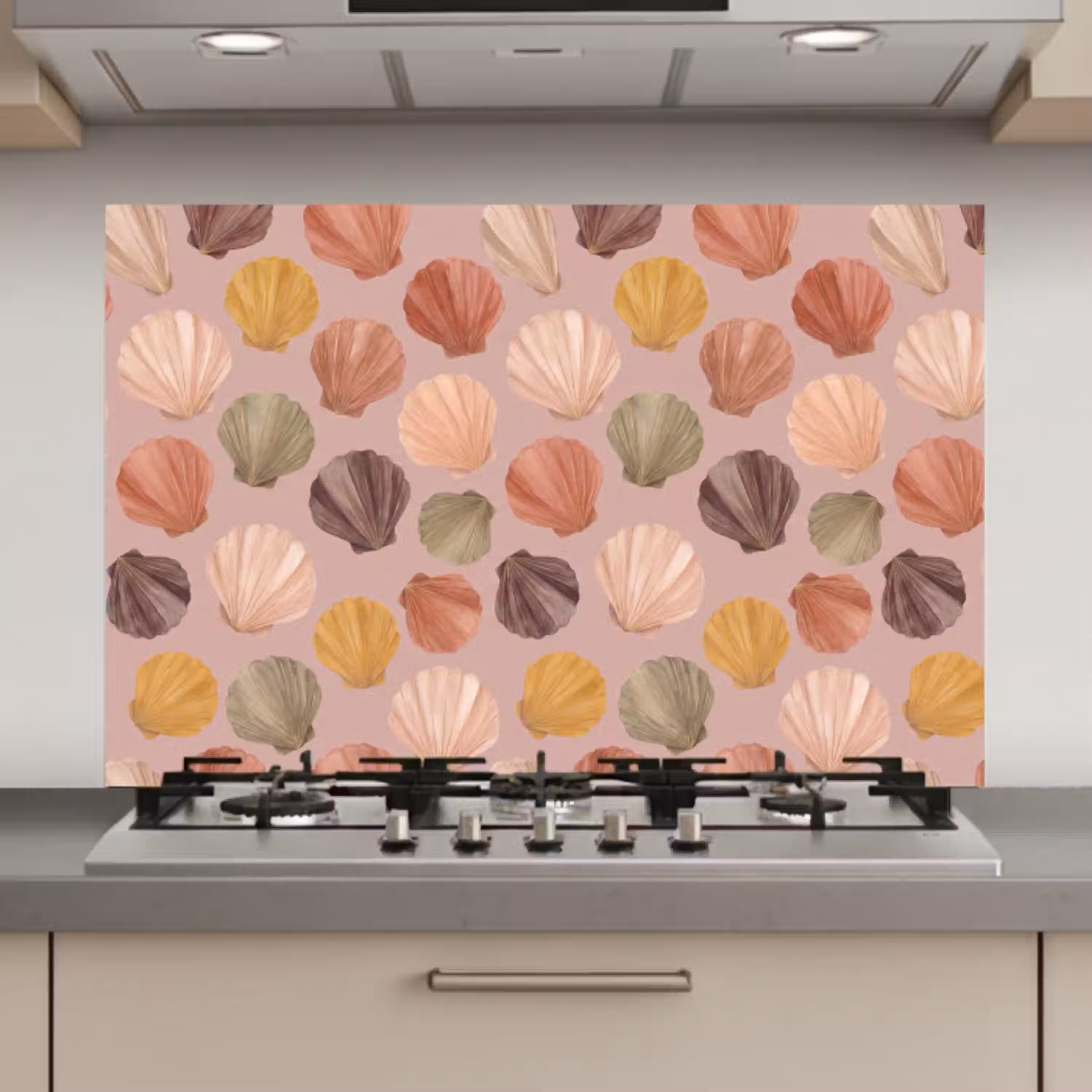 Schelp - Patroon - Zee - Aquarel - Aardetinten keuken achterwand spatscherm klein -3d_website