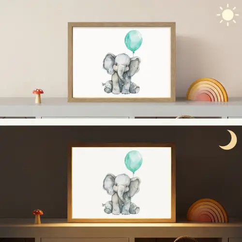 Olifant - Baby - Dieren - Blauwe ballon Light Box met batterij (Wandlamp kind) middel -sfeer3_kind