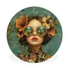 Vrouw - Bloemen - Vlinders - Natuur - Vintage Wandcirkel aluminium klein -3d