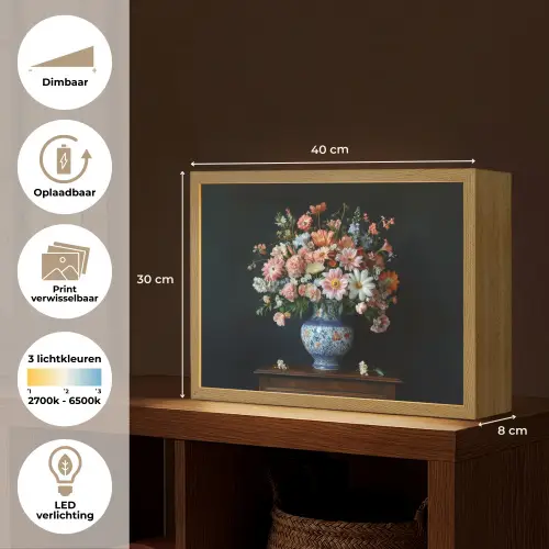 Hout - Vaas - Kleuren - Bloemen Light Box met batterij (Wandlamp) middel -USP_websiteoverzichtNL