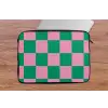 Schaakbord patroon - Groen - Roze - Blokjes laptophoes neopreen klein -tafel