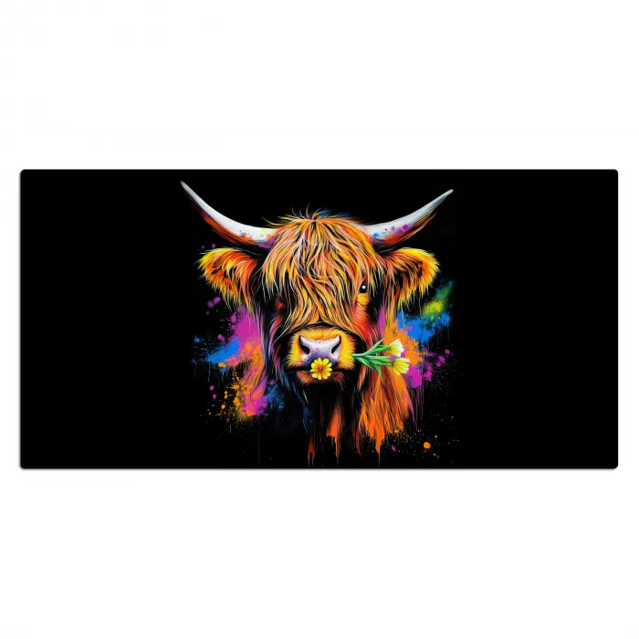 Schotse Hooglander - Graffiti - Kleurrijk - Bloem - Dieren Muismat XXL klein -3d_leeg
