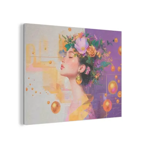 Abstract - Vrouw - Bloemenkroon - Goud PET vilt klein -3d