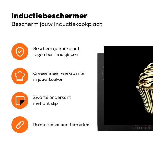 Cupcake - Eten - Goud - Zwart Inductie beschermer vinyl 3mm klein -zzzzzzz-td-ups