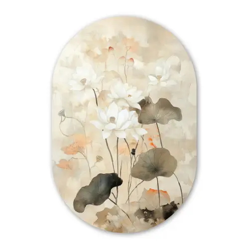 Bloemen - Japandi - Wabi sabi Wandcirkel Ovaal Forex klein -3d