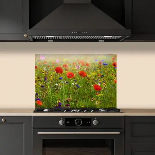 Lente - Bloemen - Rood - Klaproos - Gras - Groen keuken achterwand spatscherm klein -sfeer1