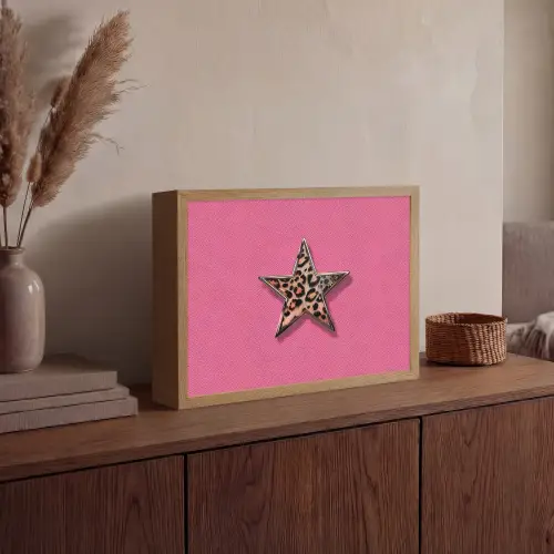 Ster - Luipaard - Print - Roze Light Box met batterij (Wandlamp) middel -sfeer2
