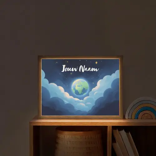 Planeet - Wolken - Sterren - Blauw Light Box met batterij (Wandlamp kind) middel -sfeer1_kind