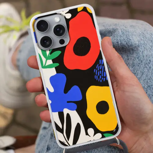 Bloemen - Bladeren - Abstract - Zwart Hoesje iPhone 16 Pro Max met koord klein -sfeer3