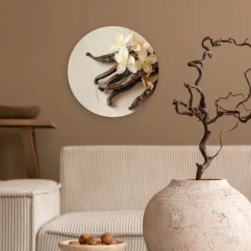 Vanille - Bloemen - Beige Wandcirkel plexiglas klein -sfeer1
