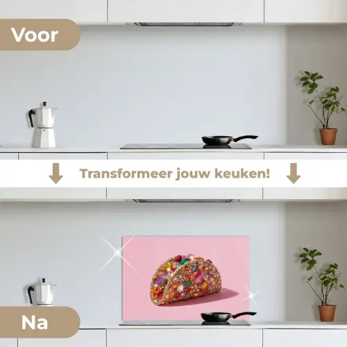 Taco - Kleurrijk - Edelstenen - Goud keuken achterwand spatscherm klein -voor_na_NL