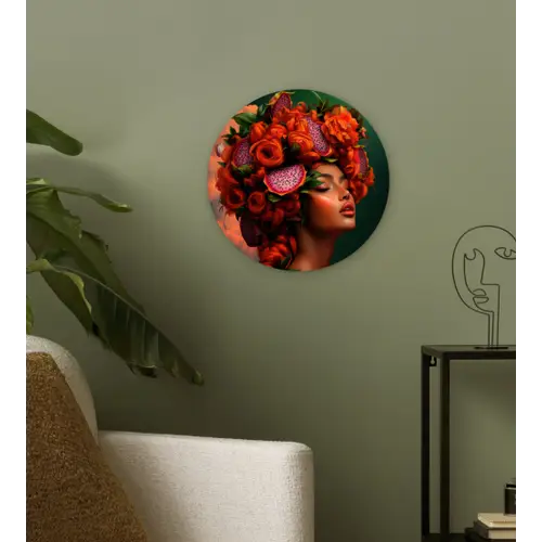 Vrouw - Drankenfruit - Rozen Wandcirkel kunststof plaat 5mm dik klein -sfeer3