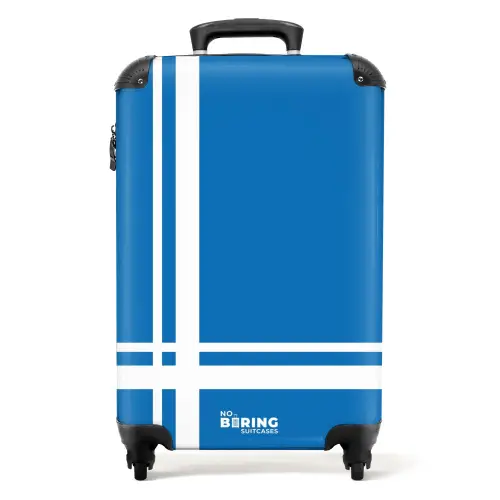 Helderblauwe achtergrond met wit hoekpatroon linksonder NBS - Handbagage koffer - Kinderen Unisex middel -productfoto_recht