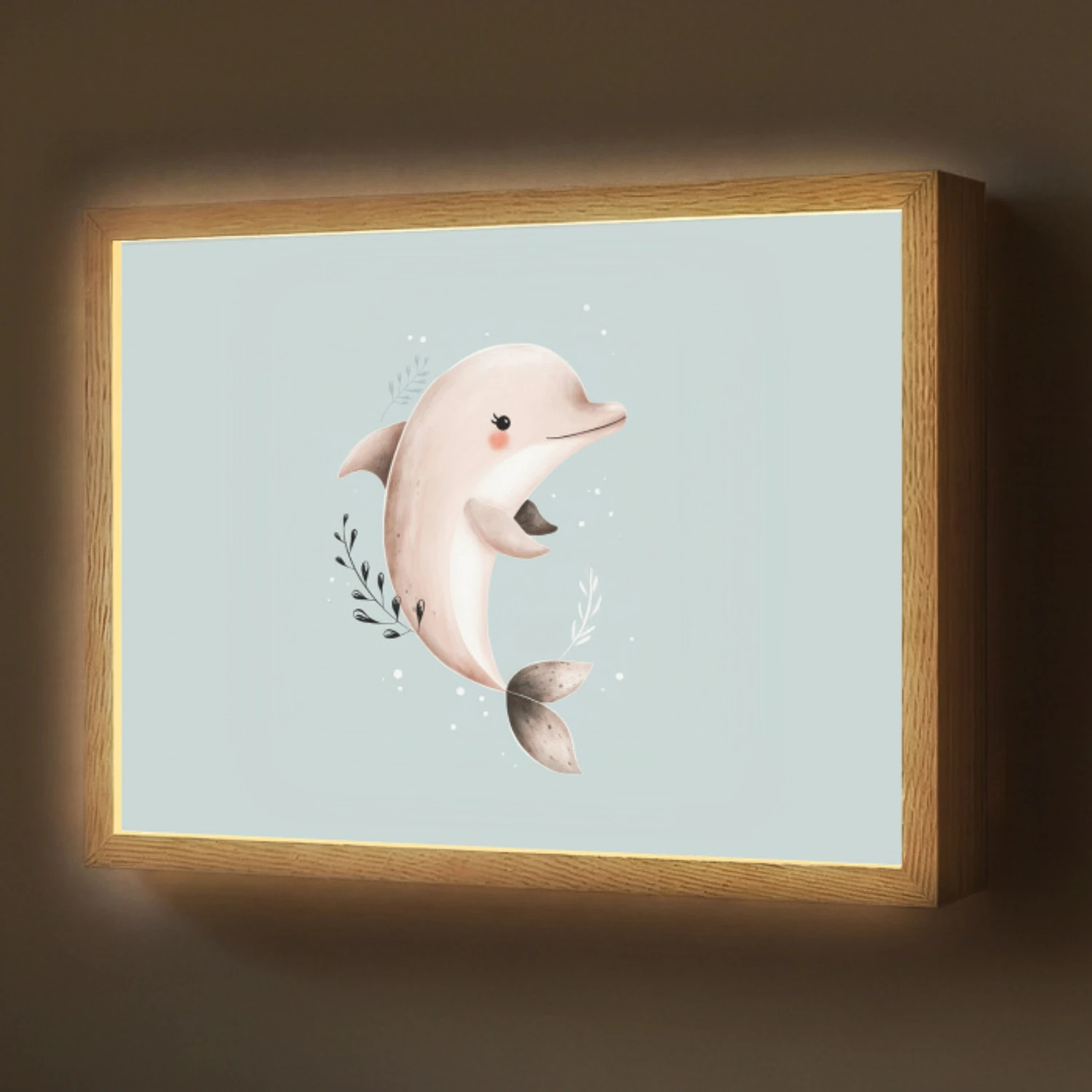 Dolfijn - Zeewier - Grijs Light Box met batterij (Wandlamp) middel -z3d_website