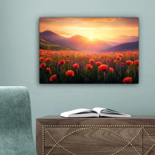 Landschap - Zonsondergang - Bloemenveld canvas 2cm klein -sfeer4