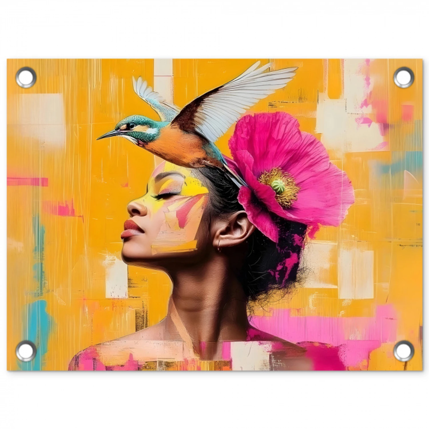 Vogel - Vrouw - Abstract - Bloem tuinposter los doek klein -3d
