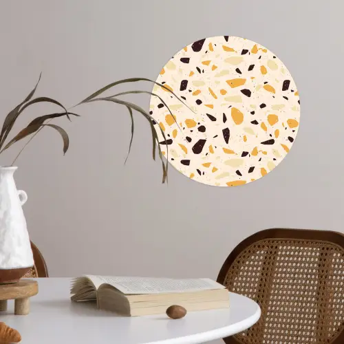 Terrazzo -  Patroon - Geel - Wandcirkel behangsticker klein 186 -sfeer3