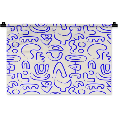 Blauw - Patroon - Abstract - Beige Wandkleed katoen klein 269 -zz3d