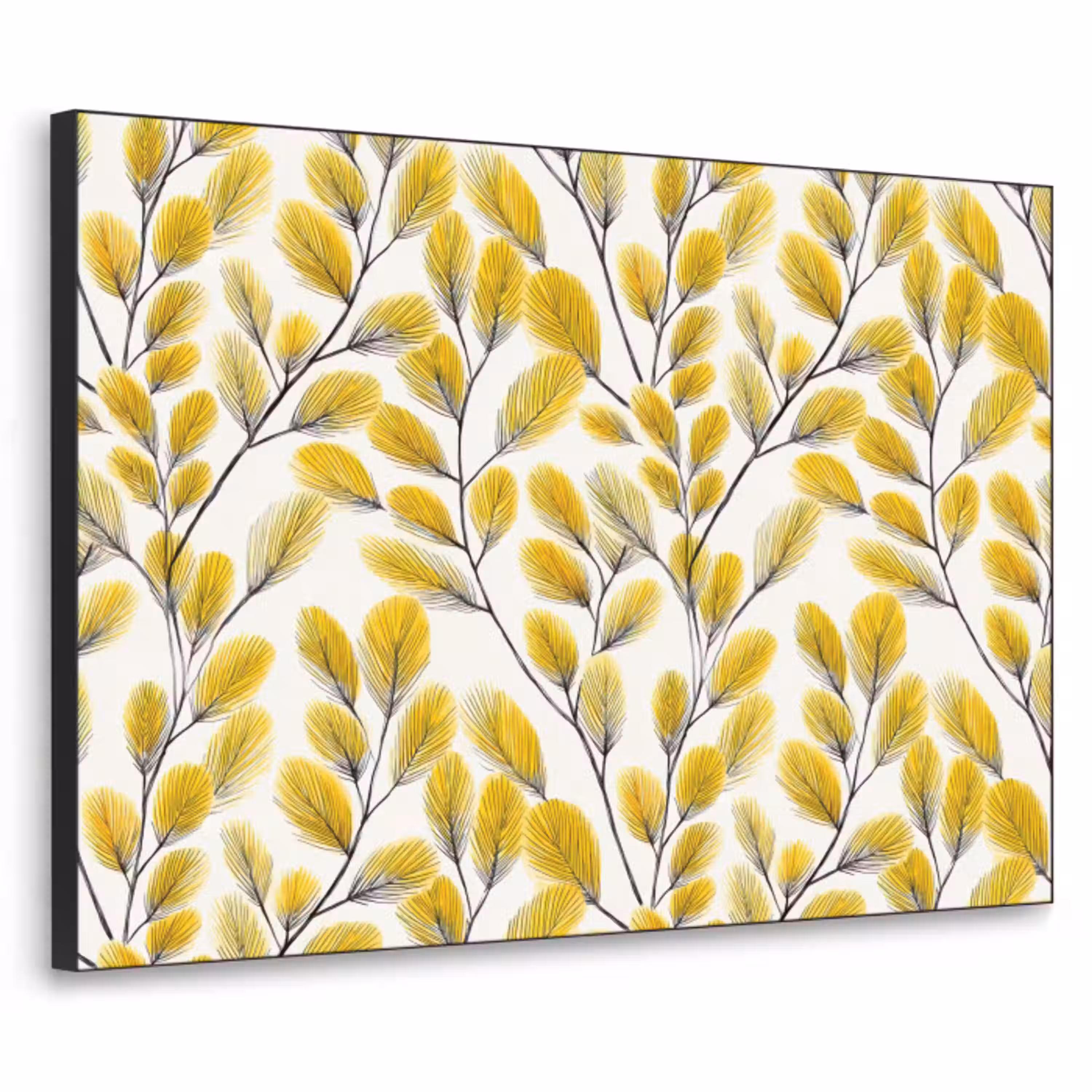 Bladeren - Botanisch - Elegant - Geel - Zwart Textielframe zwart klein 947 -3d