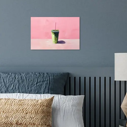 Beker - Rietje - Minimalistisch - Groen poster papier klein -sfeer2