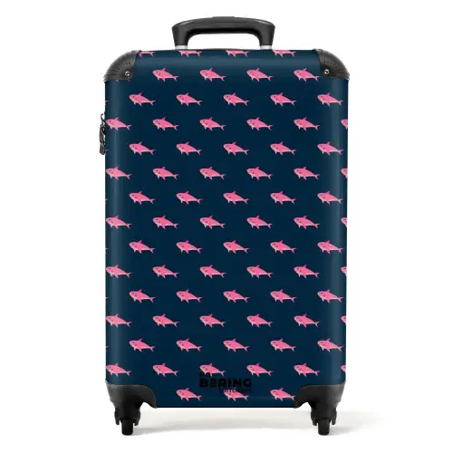 Patronen - Roze haaien op donker blauwe achtergrond NBS - Handbagage koffer - Kinderen Unisex middel -productfoto_recht