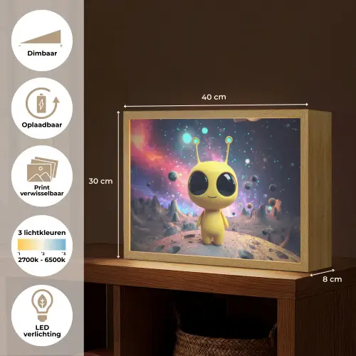 Alien - Ruimte - Geel - Planeten Light Box met batterij (Wandlamp kind) middel -USP_websiteoverzichtNL