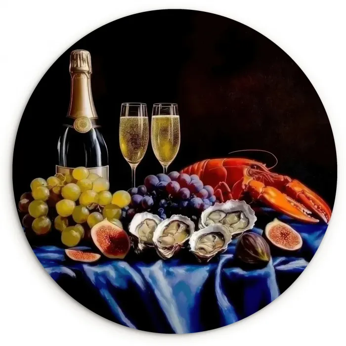 Champagne - Luxe - Oesters Wandcirkel kunststof plaat 5mm dik klein -3d