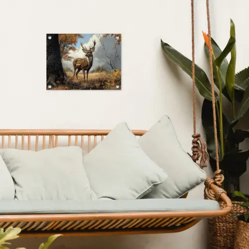 Hert - Herfstkleuren - Boom - Gewei tuinposter los doek klein -sfeer7