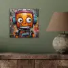 Robot - Graffiti - Oranje - Kleuren aluminium wit klein -sfeer2