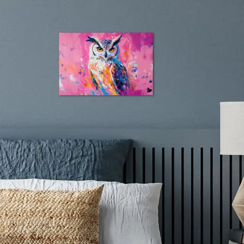 Uil - Roze - Blauw - Verf - Abstract poster papier klein -sfeer2