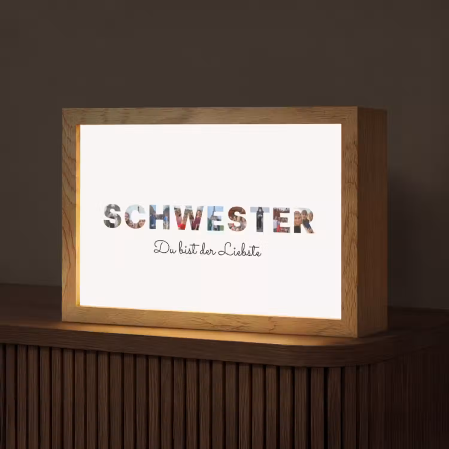 Personalisierte Lightbox - Schwester - Buchtstaben-Collage