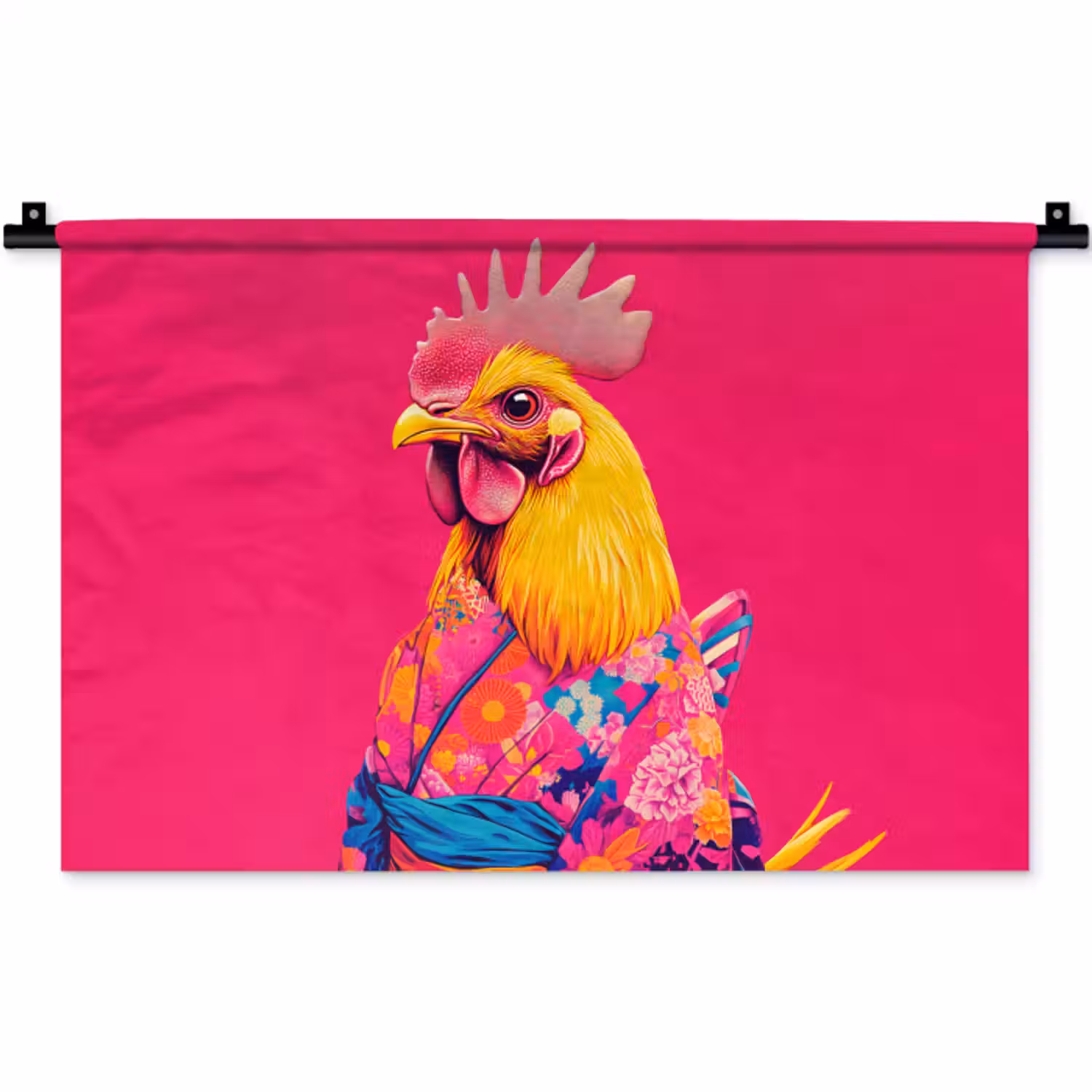 Wandkleed - Haan - Kleurrijk - Kimono - Roze