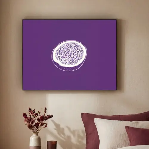Passievrucht - Zaadjes - Paars - Minimalistisch Textielframe zwart klein -sfeer1