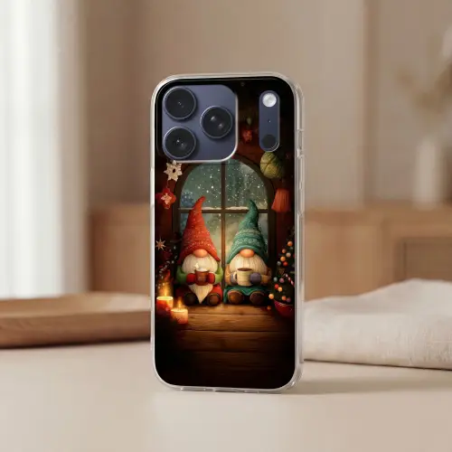 Gnooms - Kerst - Raam - Kleurrijk Telefoonhoesje iPhone 17 Pro klein -sfeer2