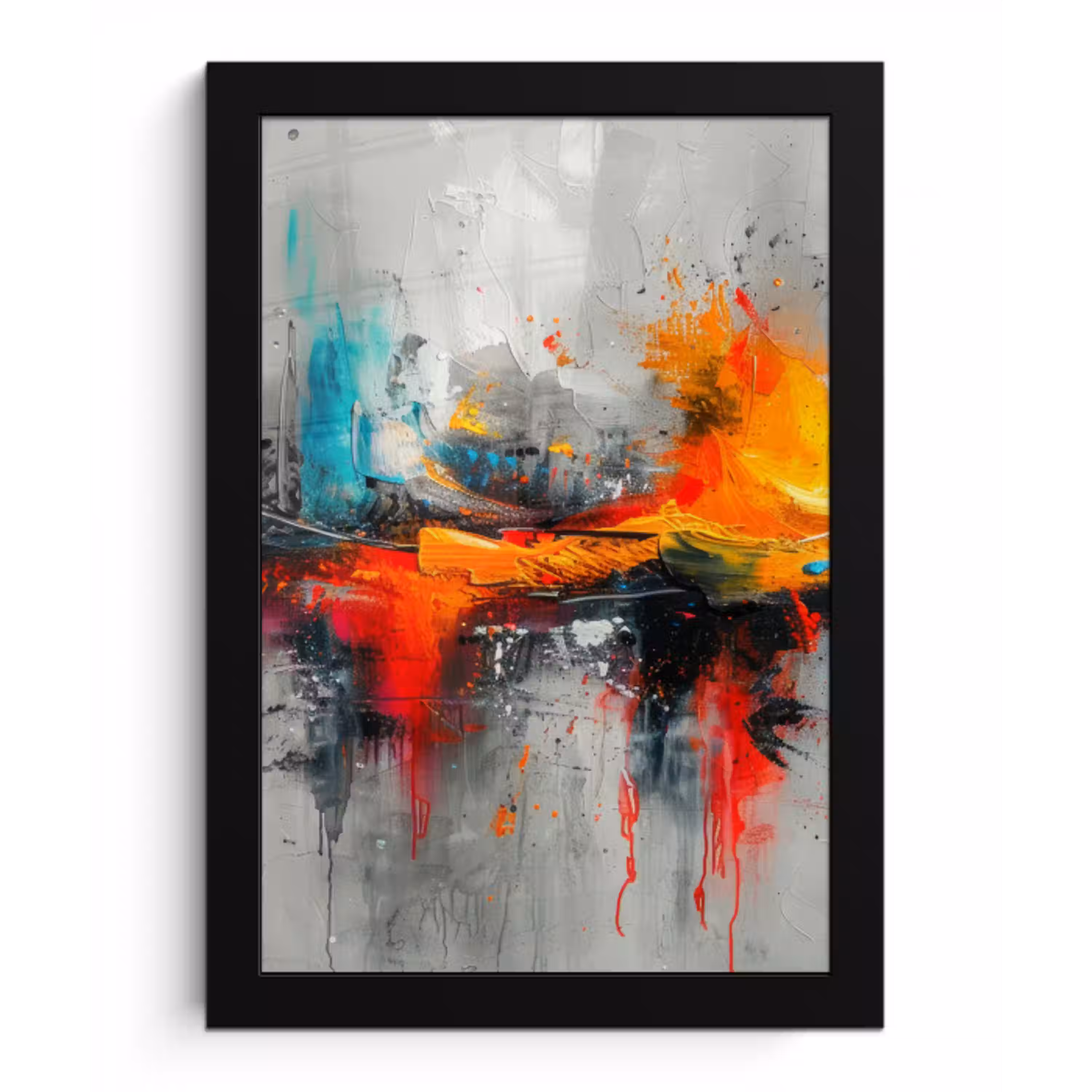 Moderne kunst - Oranje - Grijs - Abstract fotolijst zwart zonder passe partout klein -3d