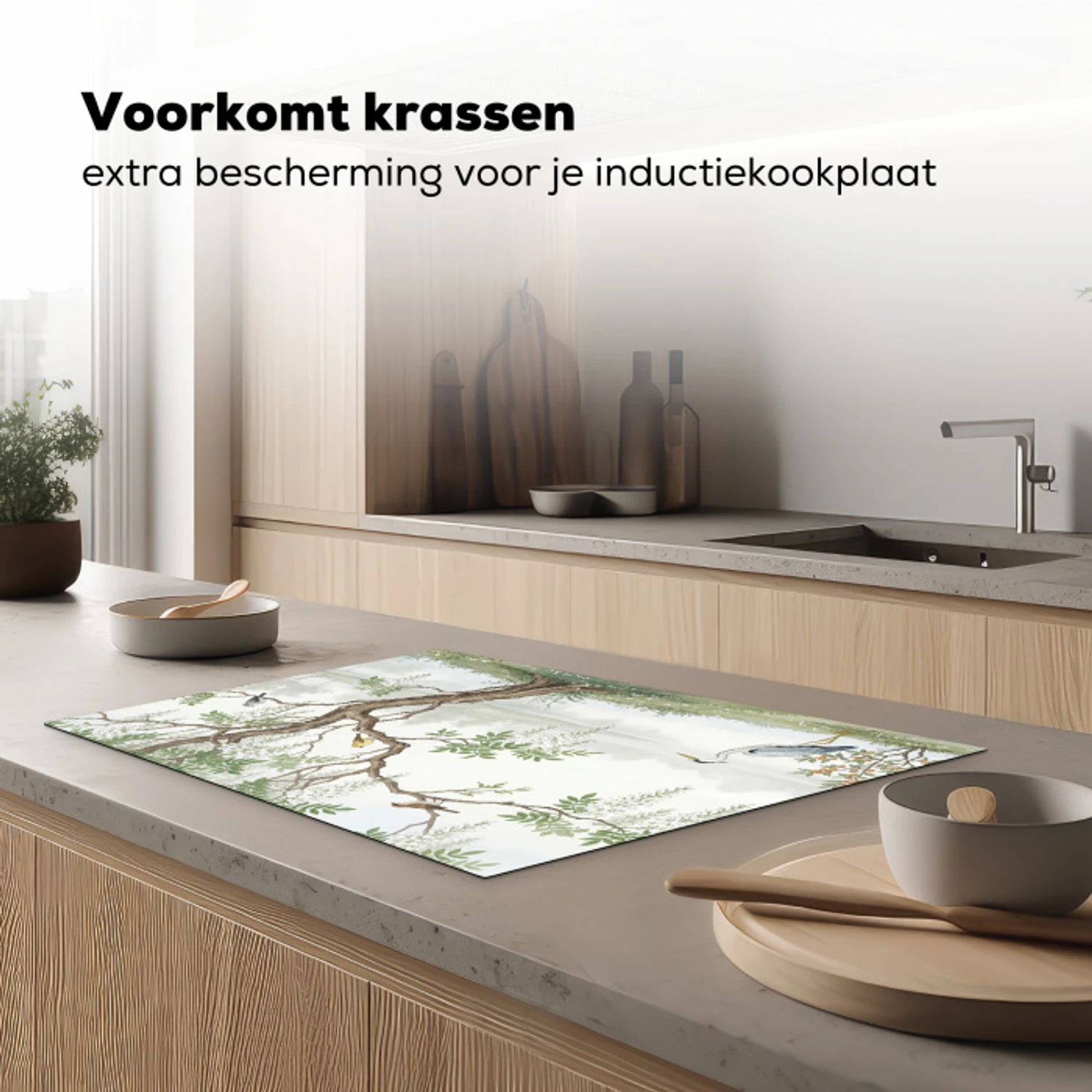 Reiger - Landschap - Groen Inductie beschermer vinyl 3mm klein -sfeer1