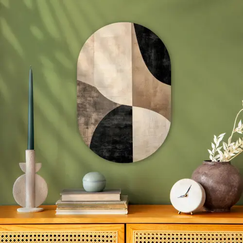 Abstract - Vlakken - Zwart - Rond Wandcirkel Ovaal Forex klein -sfeer2