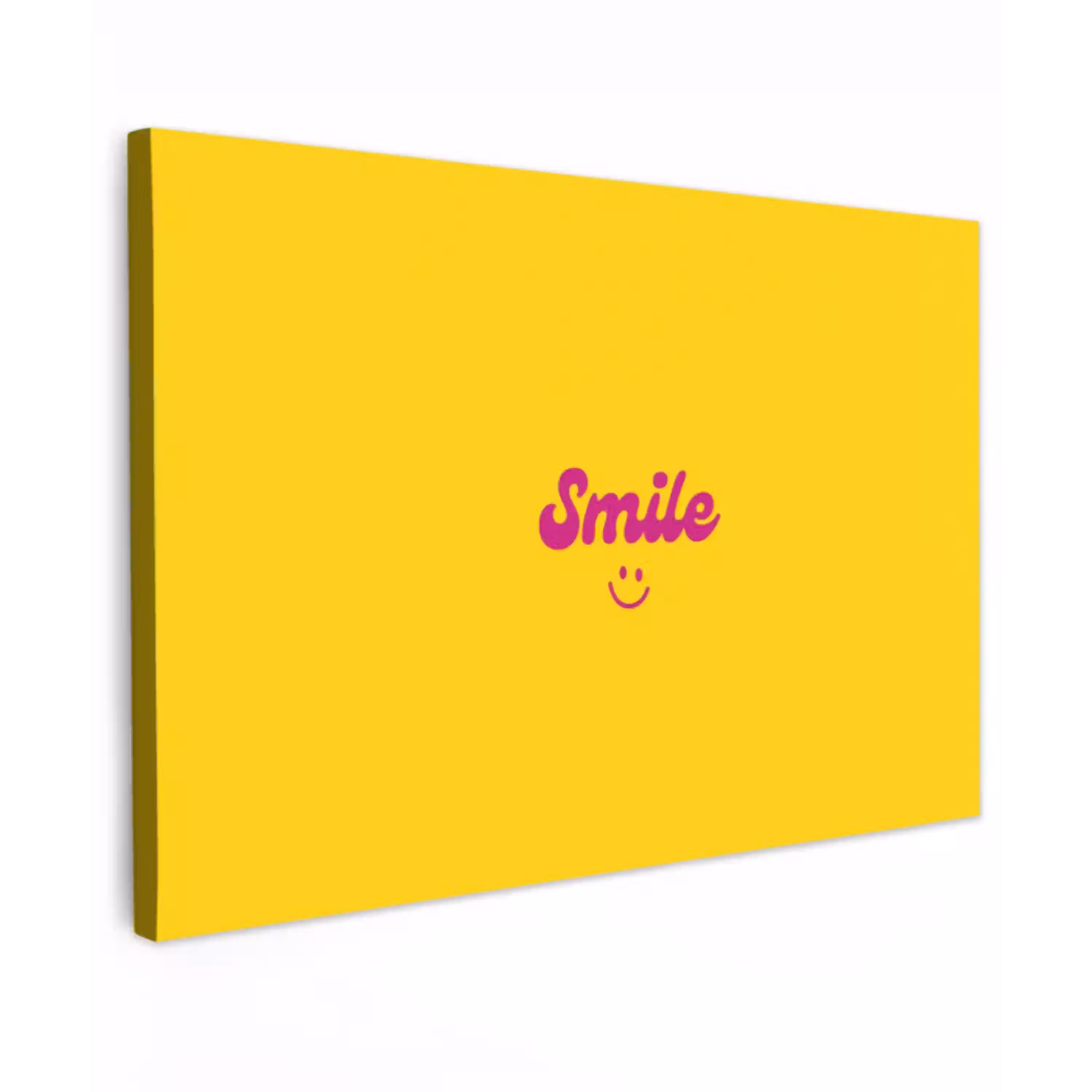 Smile - Geel - Roze Tuinposter op houten frame 2 cm dik klein -3d