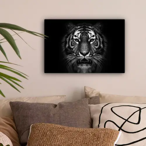 Tijger - Dieren - Zwart - Wit - Portret - Wild canvas 2cm klein -sfeer1
