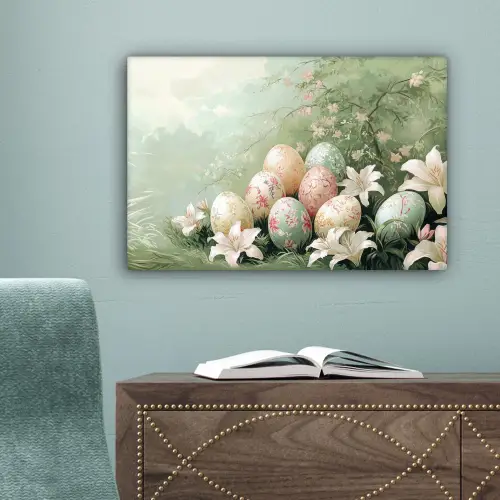 Paaseieren - Pasteltinten - Bloemen canvas 2cm klein -sfeer4