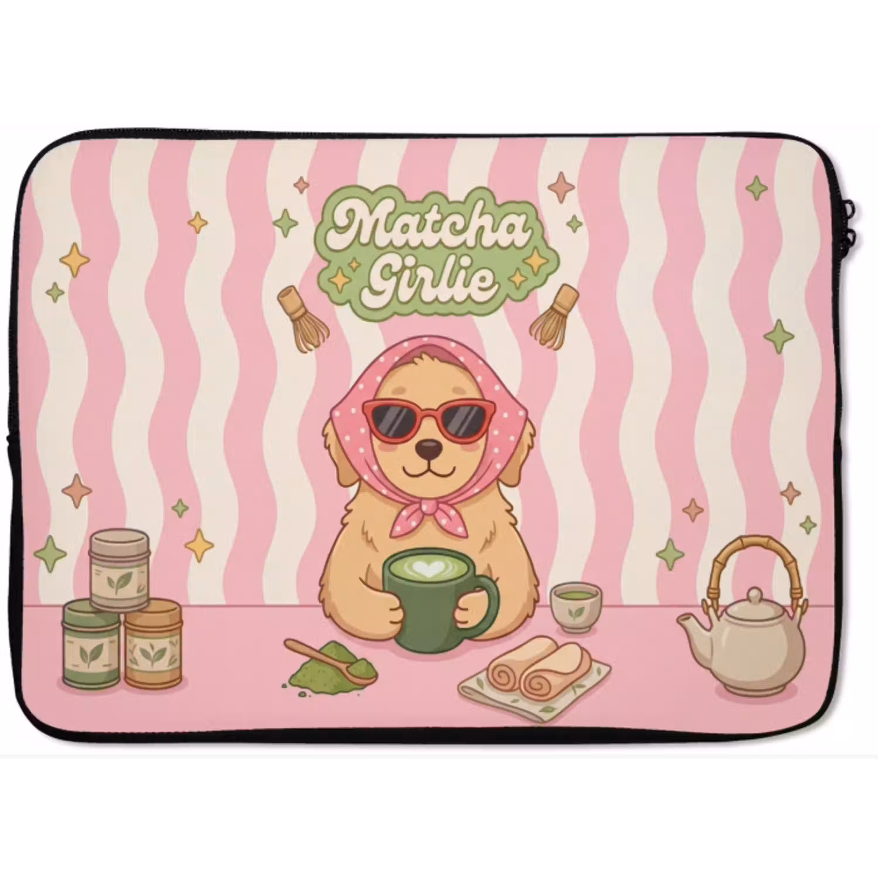 Matcha - Hond - Roze - Groen laptophoes neopreen klein -zkaufland3dotto