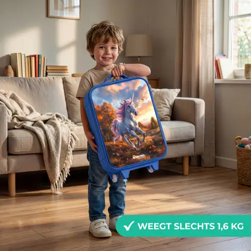 Galopperende Eenhoorn in Herfstwereld Kinderkoffer - Blauw klein -sfeer2_NL
