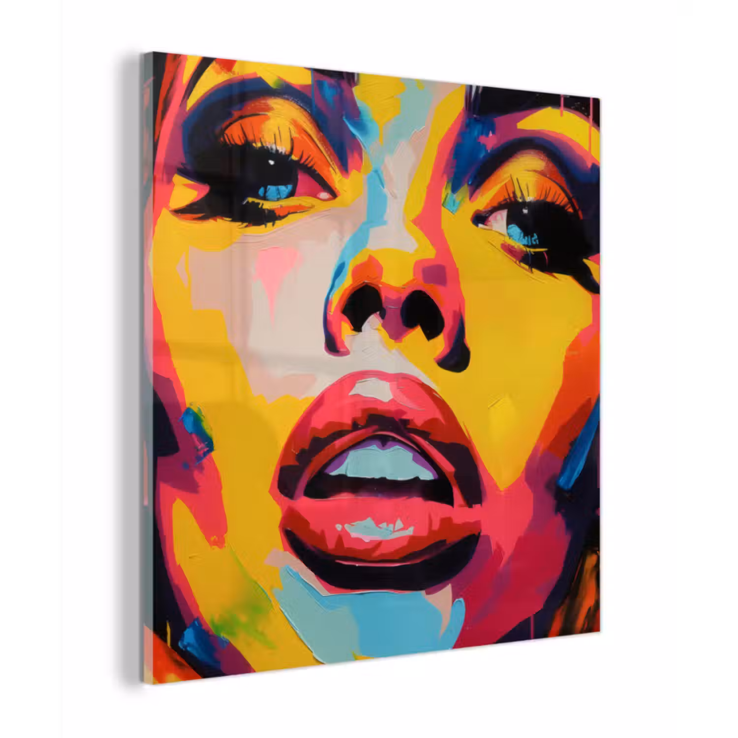 Glas schilderij - Vrouw - Gezicht - Kleurrijk
