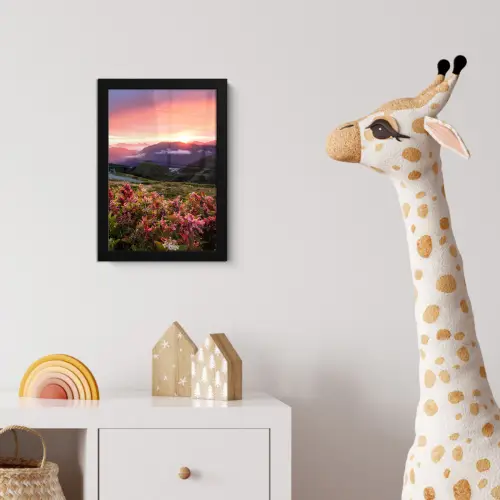 Bloemen - Bergen - Landschap - Nacht - Lucht - Roze fotolijst zwart zonder passe partout klein -usfeer4_kinderkamer