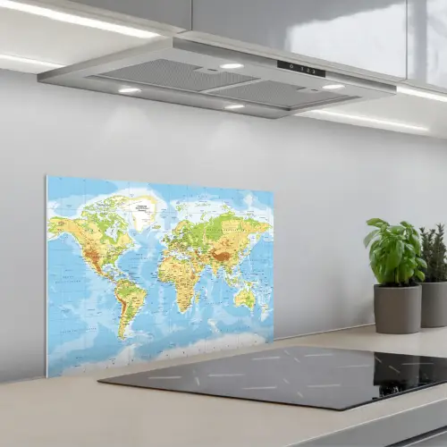 Wereldkaart - Staatkundig - Blauw - Aarde - Educatief keuken achterwand spatscherm klein -3d_schuin
