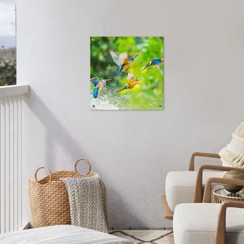 IJsvogels vliegen in het water tuinposter los doek klein -sfeer8