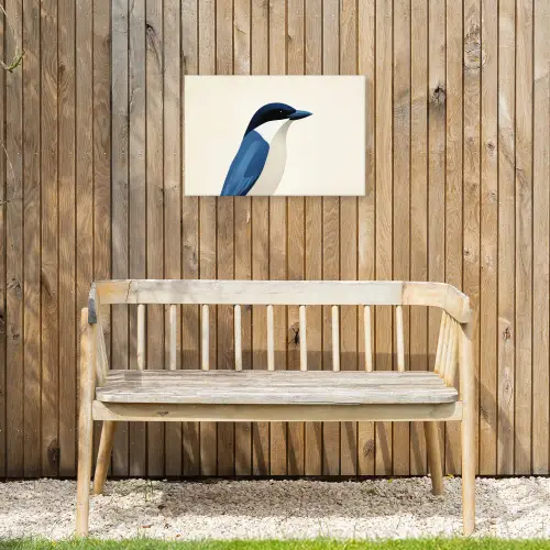 Illustratie - Blauw - Vogel Tuinposter op houten frame 2 cm dik klein -sfeer4