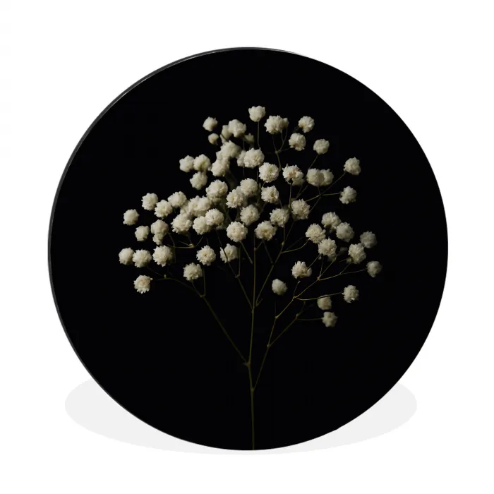 Gipskruid - Bloemetjes - Wit - Minimalistisch Wandcirkel aluminium klein -3d