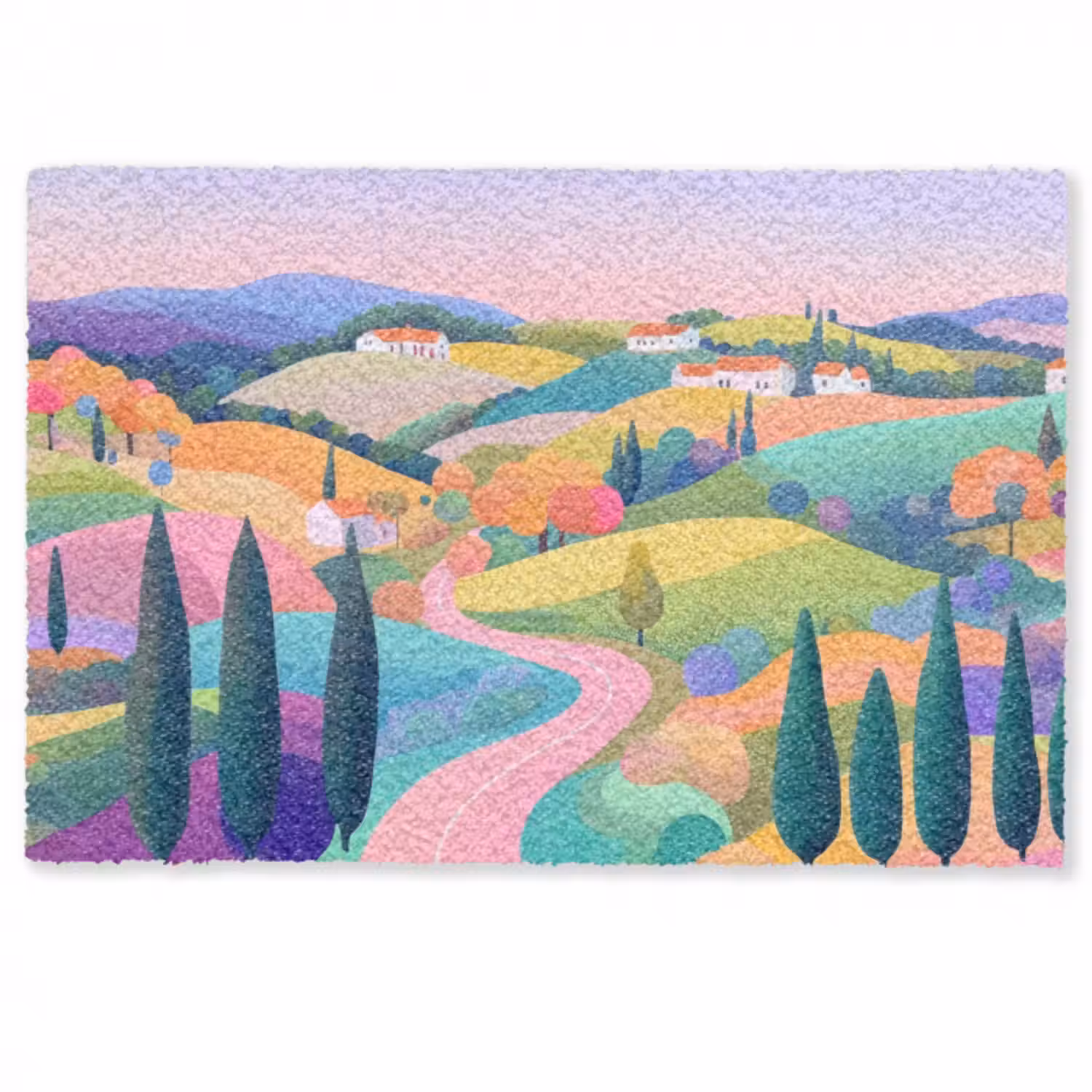 Fußmatte - Landschaft - Lila - Pastell - Häuser